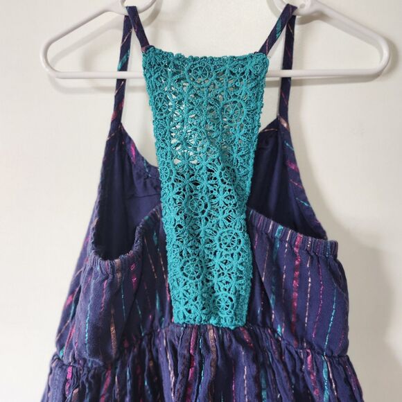 Cat & Jack Girls Dress 7/8 Multicolor Striped Maxi Halter Back Lace Panel Boho - Picture 7 of 8